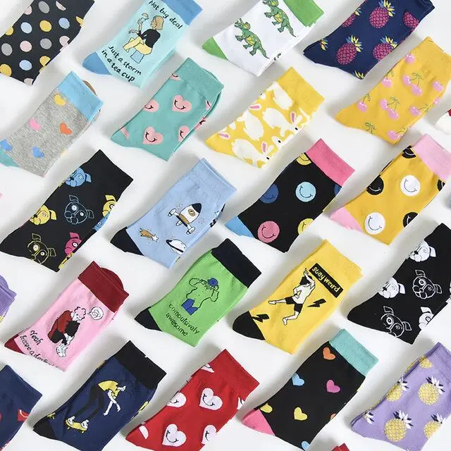 Autumn Fashion Street Harajuku Style Fun Socks Unisex Fancy Fruit Animal Art Man Cotton Socks Cute Happy Woman Long Socks Meias 1