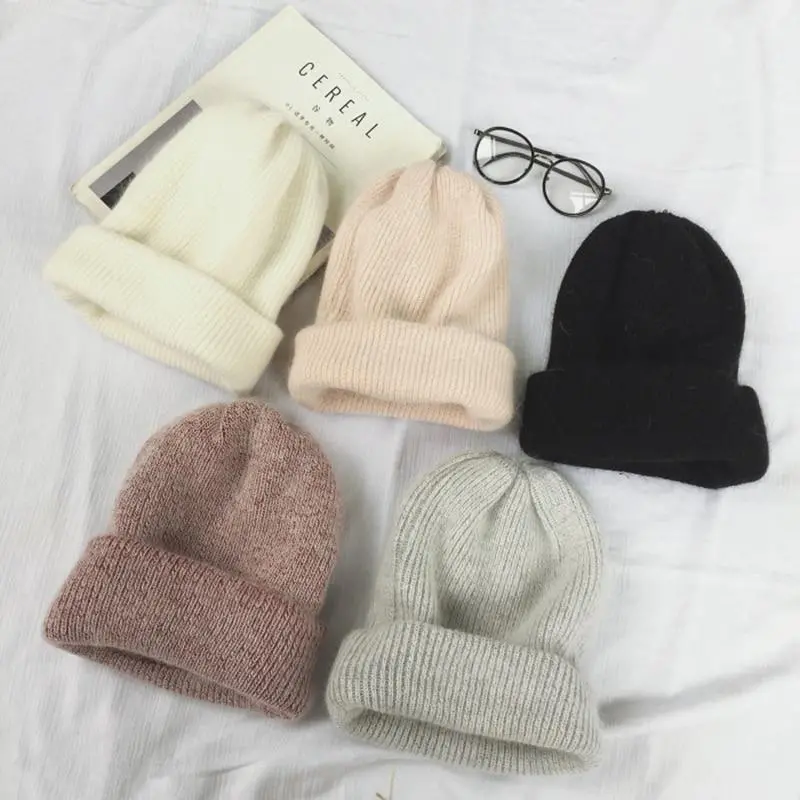 Autumn Winter Rabbit Hair Winter Skullies Hat Fashion Warm Beanies Hats Casual Women Solid Adult Rabbit Caps Cover Head 1