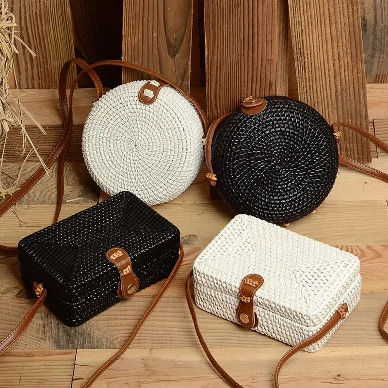 Bali Handmade Braided Bag Messenger Single Shoulder Bag Round Square Bohemia Vacation Beach Bag 1