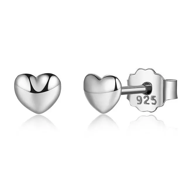 Bamoer 100% 925 Sterling Silver Petite Plain Hearts Stud Earrings For Women Silver Small Earrings Fine Jewelry Brincos Pas441 4