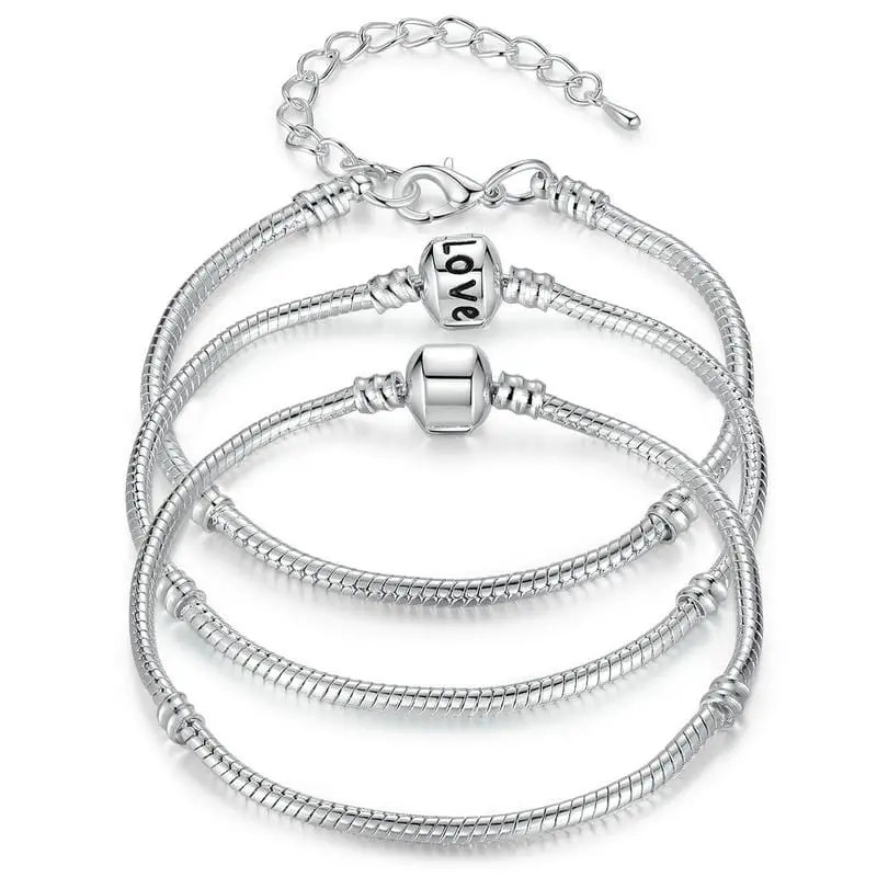 Bamoer 5 Style Silver Color Love Snake Chain Bracelet & Bangle 16Cm-21Cm Pulseras Lobster Pa1104 1