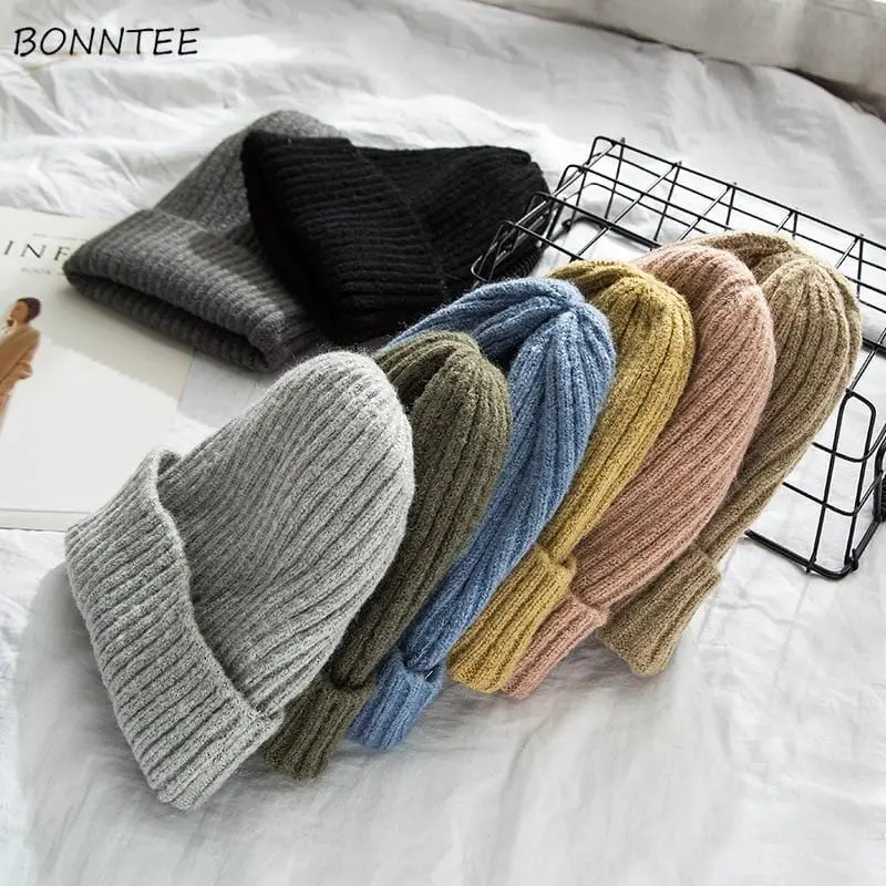 Beanies Women 2019 New Solid Knitted Warm Soft Trendy Hats Simple Korean Style Womens Wool Casual Caps Elegant All-Match Beanie 1