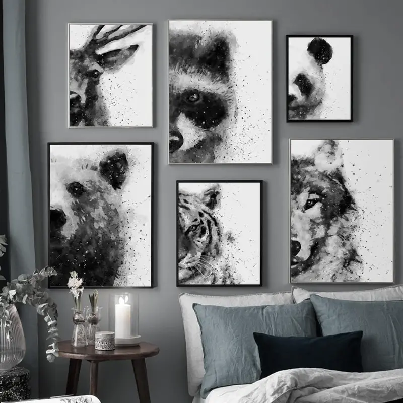 Bear Wolf Deer Panda Tiger Raccoon Animal Wall Art Canvas Painting Nordic Posters And Prints Wall Pictures For Living Room Decor 1