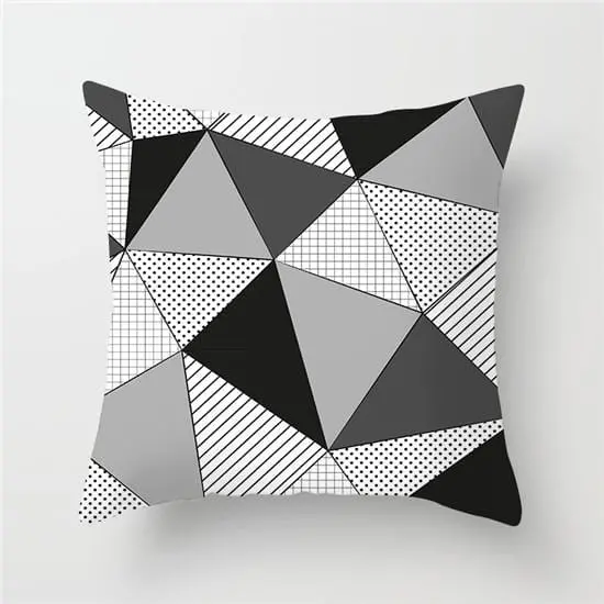 Black-and-White Geometric Cushion Cover – Soft Linen-Blend Throw Pillow Case for Sofa & Decor