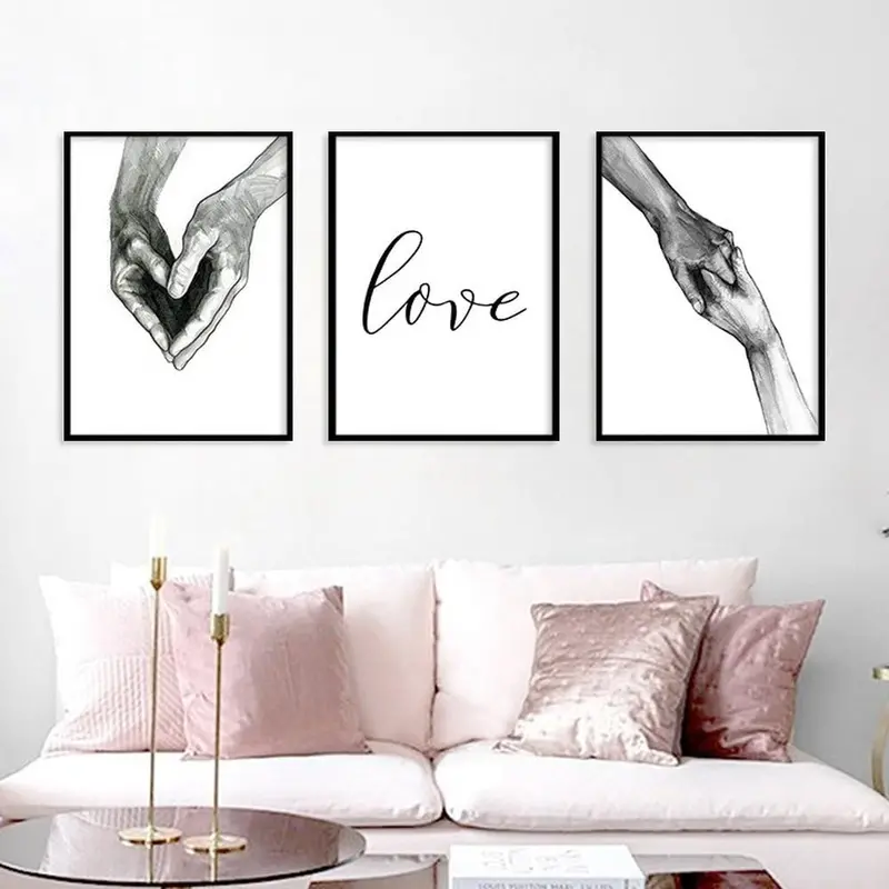 Black White Simple Hand In Hand Lover Canvas Painting Love Couple Love-Promise Posters Wall Pictures For Living Room Home Decor 1