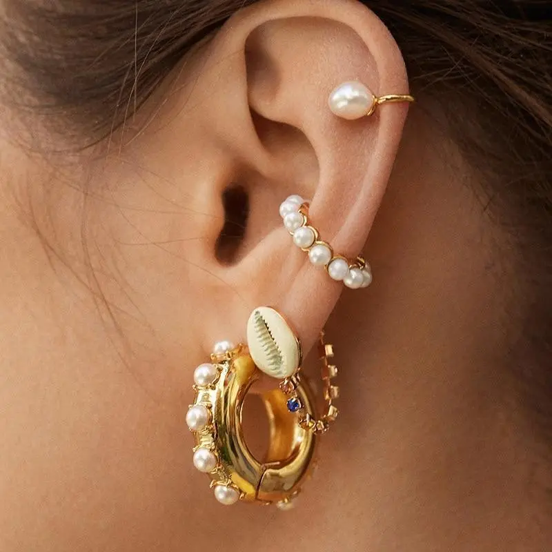 Bohemian Imitation Pearls Ear Cuff For Women Girl Trendy Round Small Clip Earrings No Piercing Gold Metal Wedding Jewelry Bijoux 1