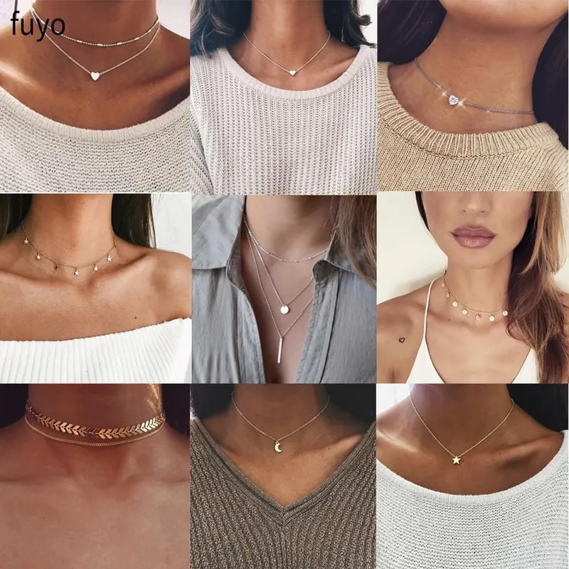 Bohemian Moon Star Crystal Heart Choker Necklace For Women Necklace Pendant On Neck Chocker Necklace Jewelry Gift 1