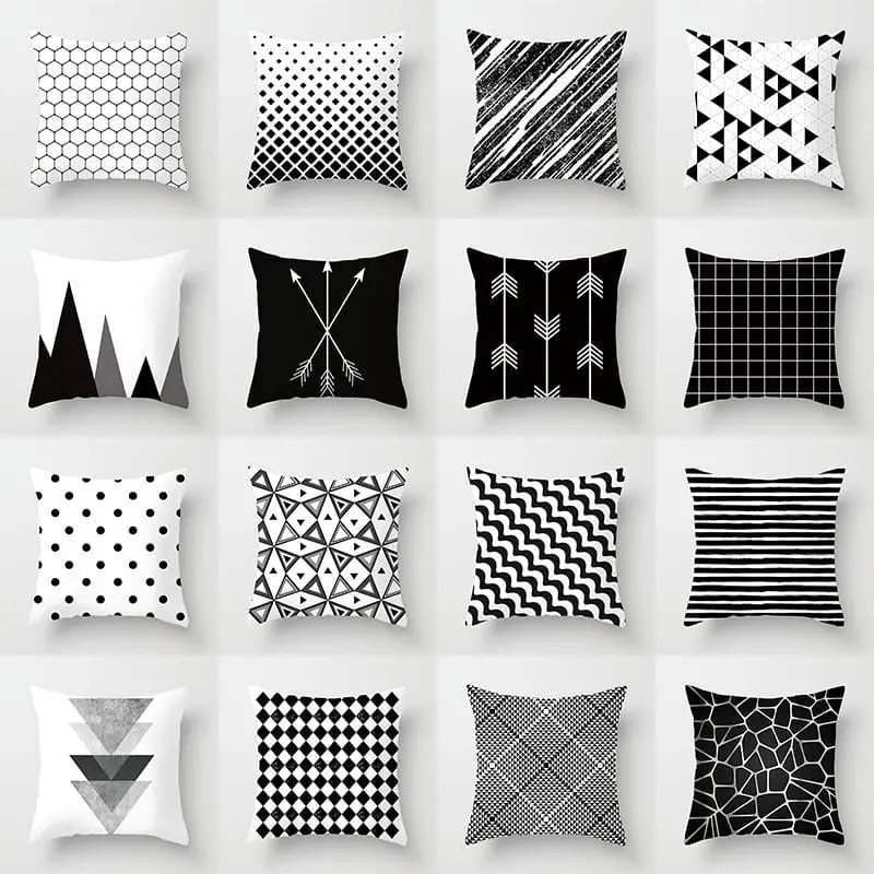 Buy 5 Get 1 Free Black And White Geometric Abstract Decorative Pillowcases Polyester Throw Pillow Case Geometric Pillowcase 1