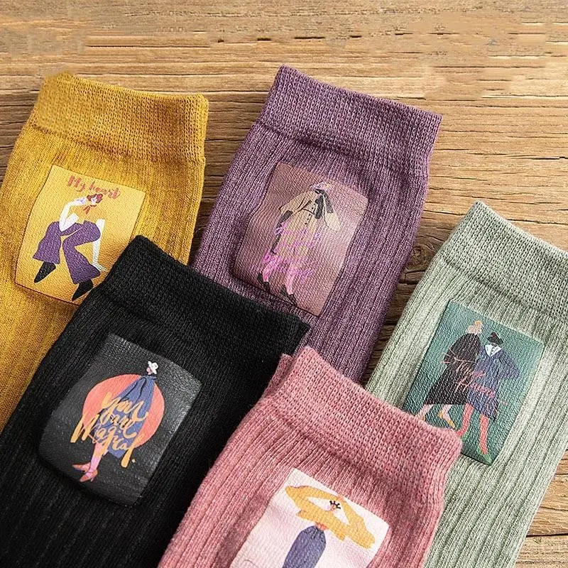 Cartoon Character Retro Print Socks Kawaii Fashion Girl Art Socks Street Style Hip Hop Skateboard Personality Woman Cool Socks 1