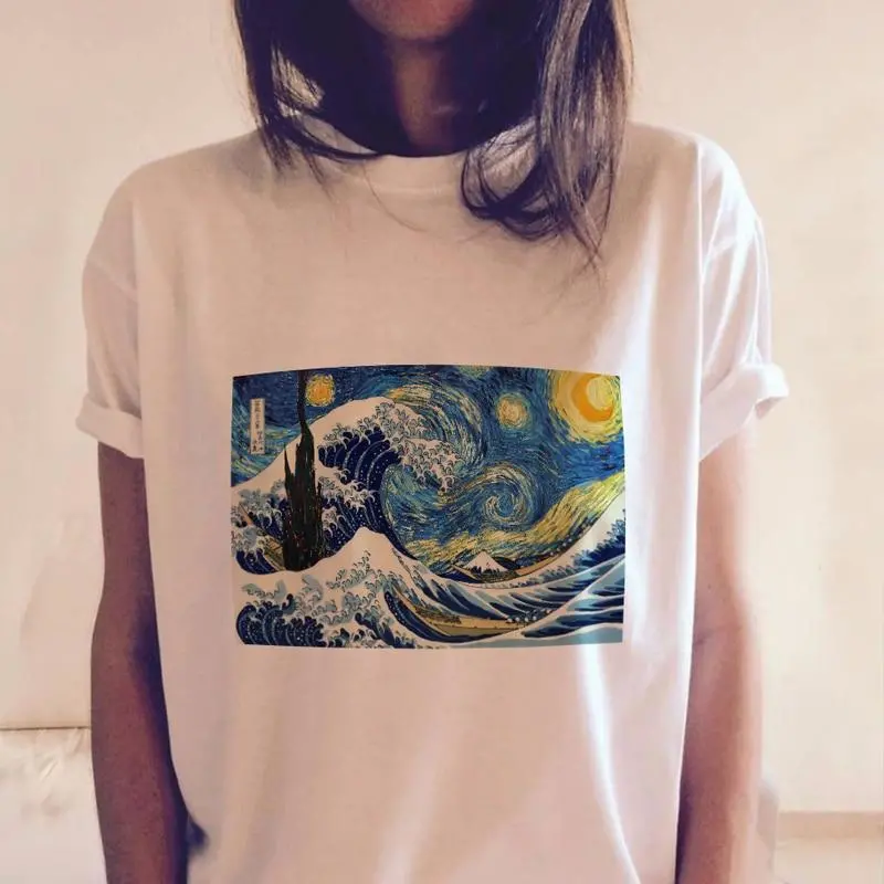 Cdjlfh Women Short Sleeve Graphic Tees Tops Vintage T-Shirts Vincent Van Gogh Starry Night Aesthetic White Tshirts Harajuku 2018 1
