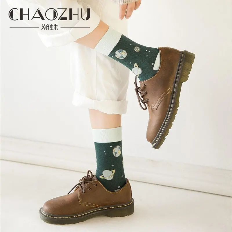 Chaozhu Invincible Beauty Girl Cute Chic Puss Cotton Pink Purple Cartoon Planet New Socks Autumn Winter Kawai Super Socks Lady 1