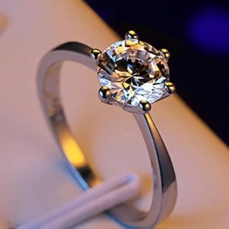 Classic Six Claw Gold Color Ring Aaa Austria Crystal Wedding Ring For Bridal Christmas Gift For Women Jewelry Engagement Ring 1