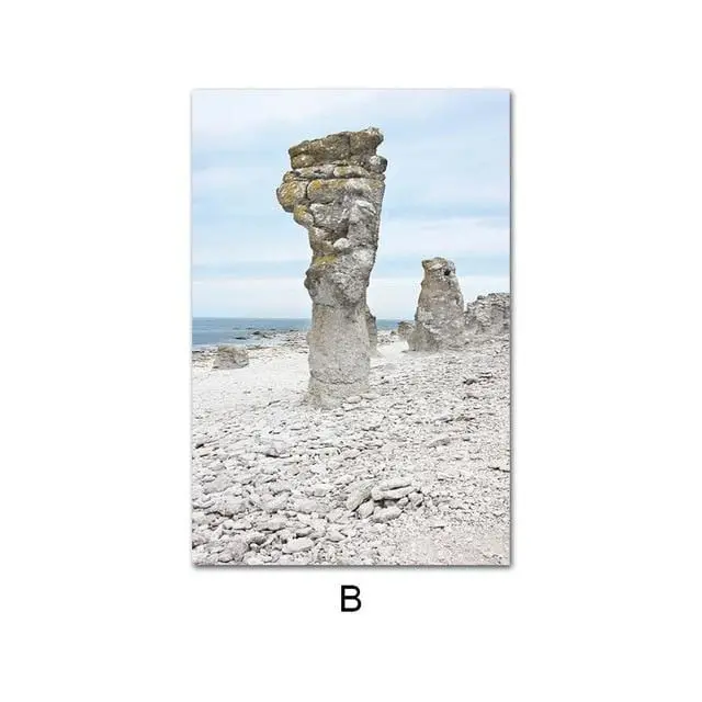 Coastal Seascape Canvas Poster Featuring Ocean, Beach, and Bridge – Scandinavian Nature Wall Art