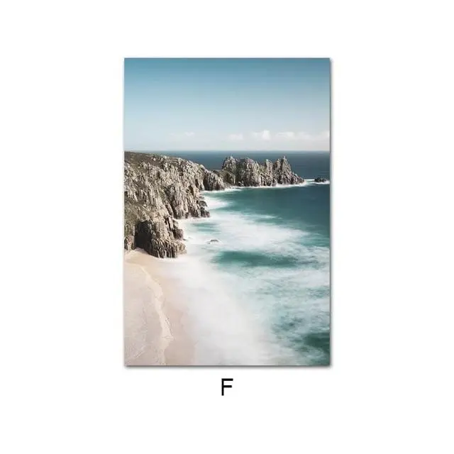 Coastal Seascape Canvas Poster Featuring Ocean, Beach, and Bridge – Scandinavian Nature Wall Art