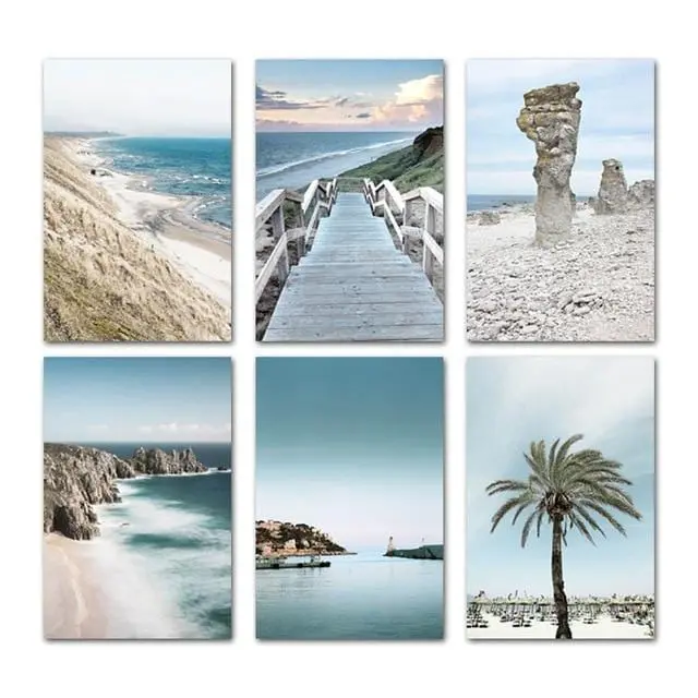 Coastal Seascape Canvas Poster Featuring Ocean, Beach, and Bridge – Scandinavian Nature Wall Art