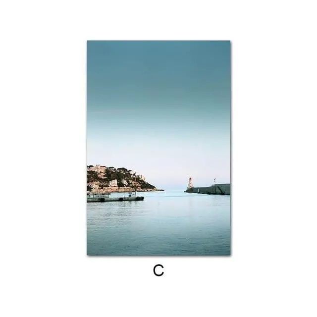 Coastal Seascape Canvas Poster Featuring Ocean, Beach, and Bridge – Scandinavian Nature Wall Art