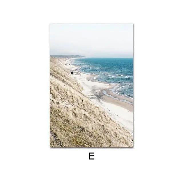 Coastal Seascape Canvas Poster Featuring Ocean, Beach, and Bridge – Scandinavian Nature Wall Art