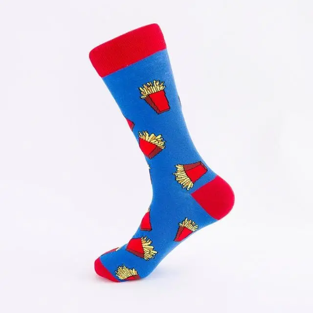 Colorful Hot Dog Hamburg Beer Pattern Novelty Crew Socks Men's Funny Food Kawaii Sokken Creative Casual Cotton Socks For Male 3