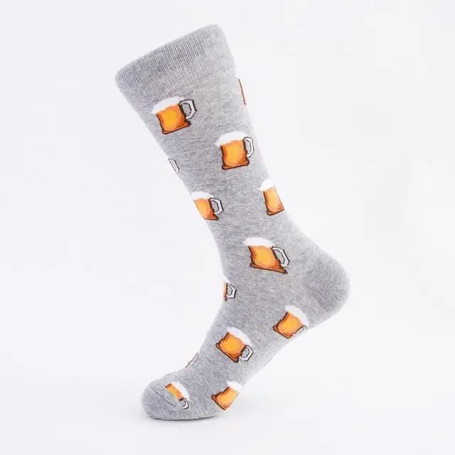 Colorful Hot Dog Hamburg Beer Pattern Novelty Crew Socks Men's Funny Food Kawaii Sokken Creative Casual Cotton Socks For Male 4