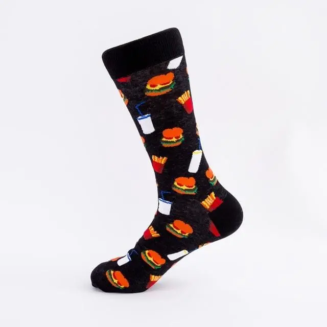 Colorful Hot Dog Hamburg Beer Pattern Novelty Crew Socks Men's Funny Food Kawaii Sokken Creative Casual Cotton Socks For Male 5