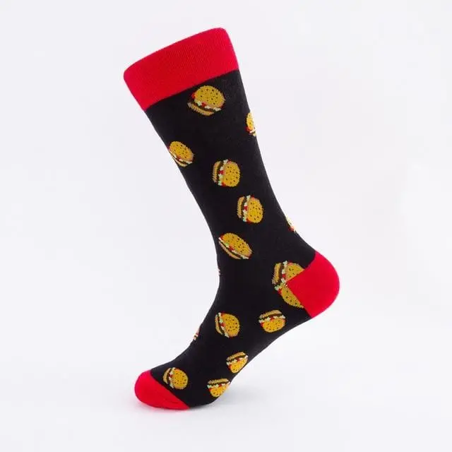 Colorful Hot Dog Hamburg Beer Pattern Novelty Crew Socks Men's Funny Food Kawaii Sokken Creative Casual Cotton Socks For Male 5