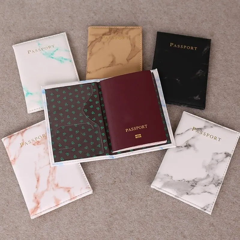 Colorful Marble Style Passport Cover Waterproof Leather Wallet Zipper Coin Purse Passport Packet Card Holder Travel Cover Case 1