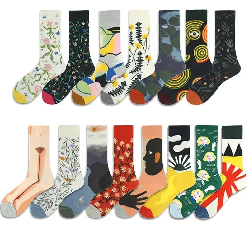 Combed Cotton Women's Socks Harajuku Colorful Cartoon Cute Funny Kawaii Abstract Pattern Socks For Female Christmas Gift 1