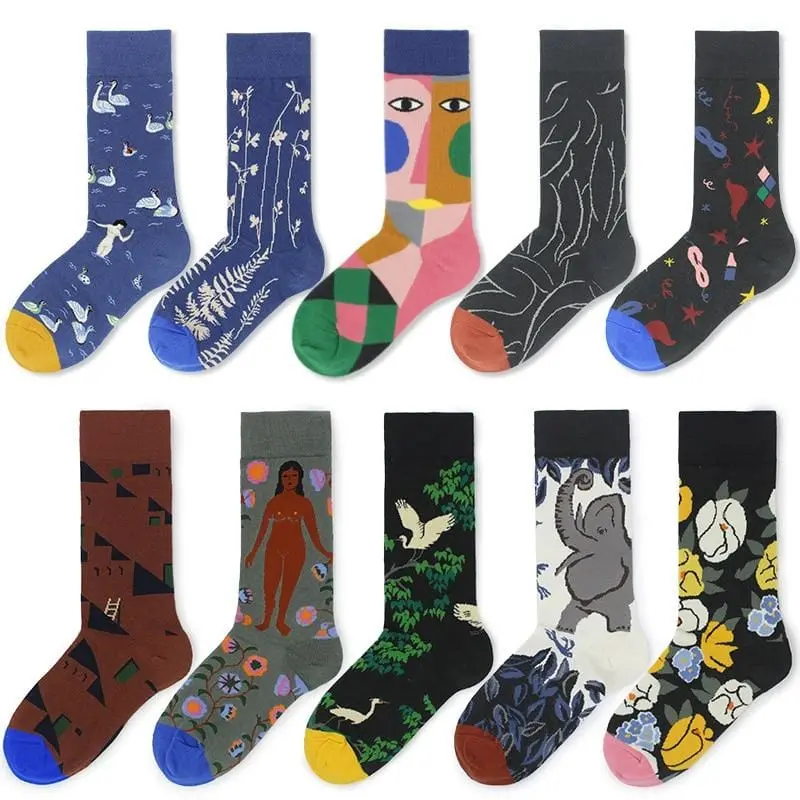 Cotton Happy Socks Women Swan Peace Pigeon Bird Animal Socks Man Colorful Picasso Art Socks Primitive Tribe Crazy Men Sock Funny 1