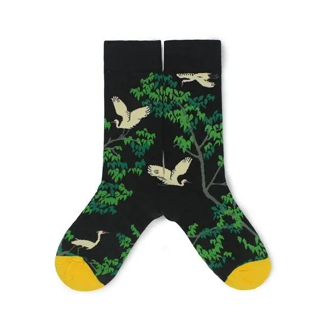 Cotton Happy Socks Women Swan Peace Pigeon Bird Animal Socks Man Colorful Picasso Art Socks Primitive Tribe Crazy Men Sock Funny 1