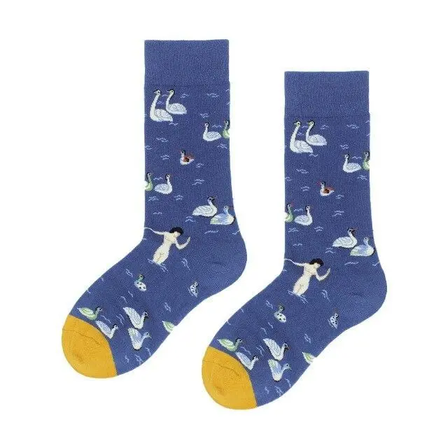 Cotton Happy Socks Women Swan Peace Pigeon Bird Animal Socks Man Colorful Picasso Art Socks Primitive Tribe Crazy Men Sock Funny 12