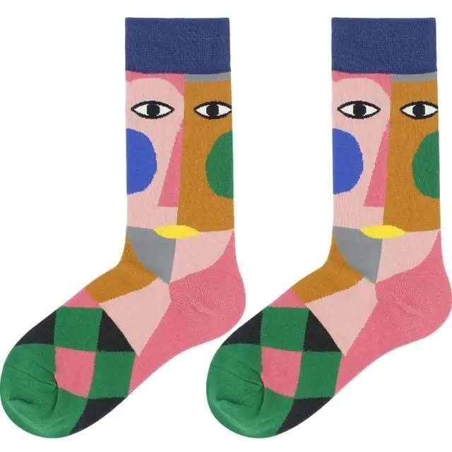 Cotton Happy Socks Women Swan Peace Pigeon Bird Animal Socks Man Colorful Picasso Art Socks Primitive Tribe Crazy Men Sock Funny 9