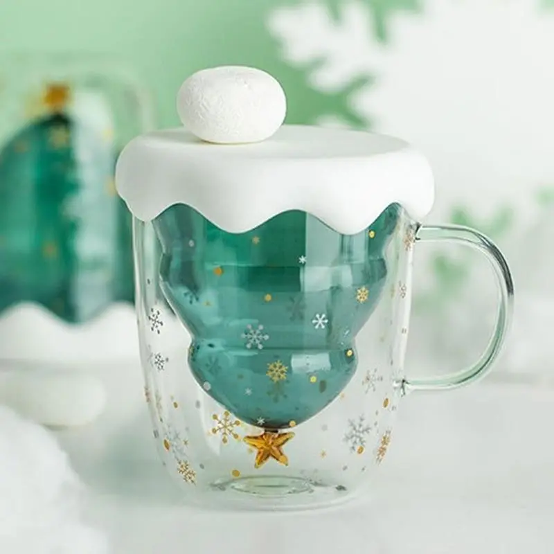 Creative 3D Transparent Double Anti-Scalding Glass Christmas Tree Star Cup Coffee Cup Milk Juice Cup Children's Christmas Gift 1