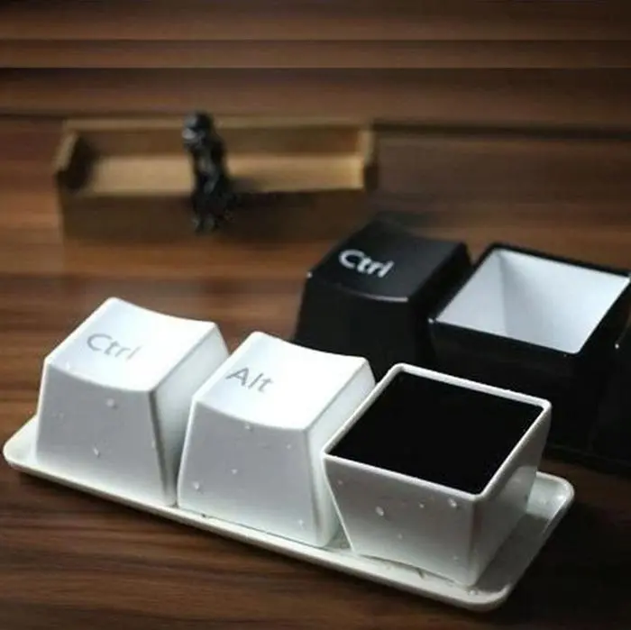Creative Cup Tea Set Keyboard Fashion Cups Black Color Ctrl Del Alt 3 Pieces/ Mugs Promotion Gifts Trade Shows Wedding 1