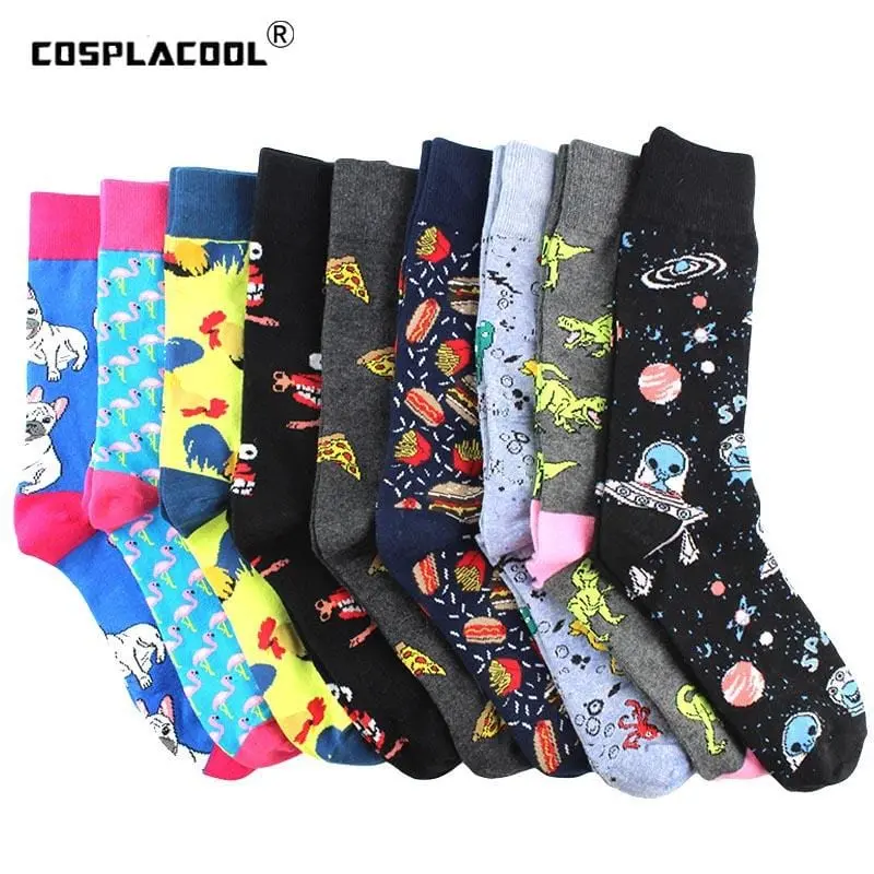 Creative Food Animal Funny Socks Cotton Alien Planet Socks Men Novelty Design Dinosaur Crew Skateboard Socks Calcetines Hombre 1