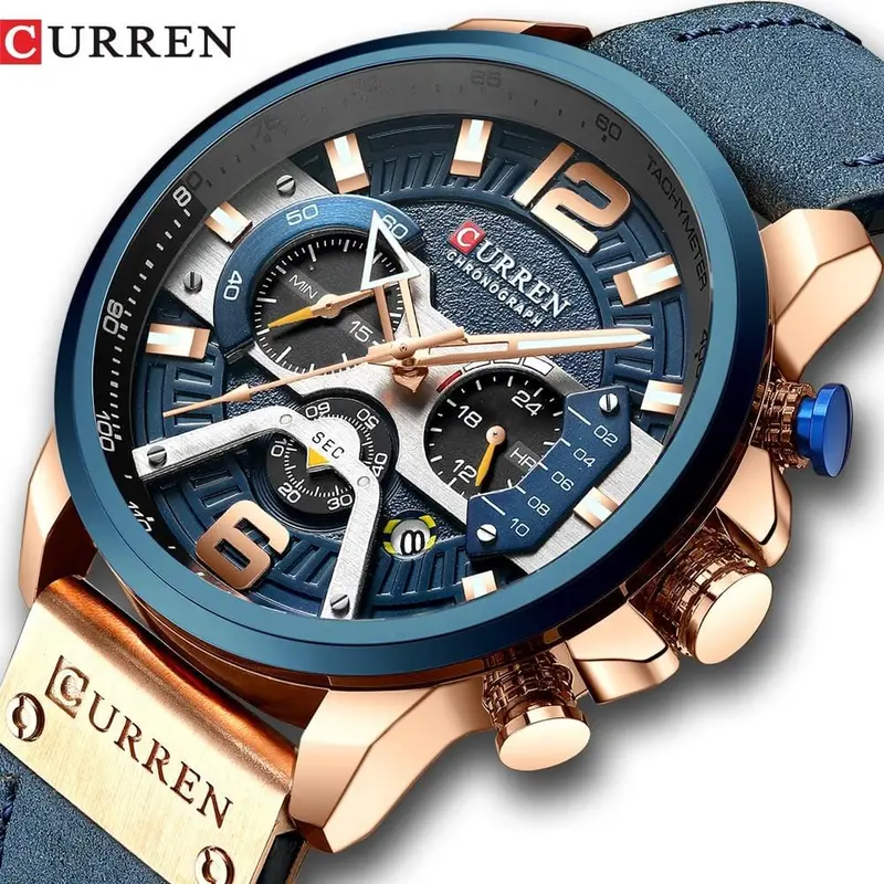 Curren Casual Sport Watches For Men Blue Top Brand Luxury Military Leather Wrist Watch Man Clock Fashion Chronograph Wristwatch 1