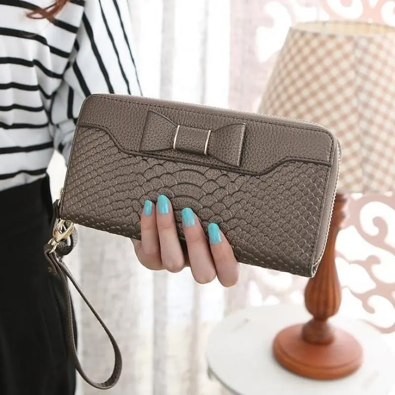 Cute Bow Pu Leather Wallet Women 2020 Long Female Purse Wristband Lady Phone Wallet Coin Purse Clutch 1