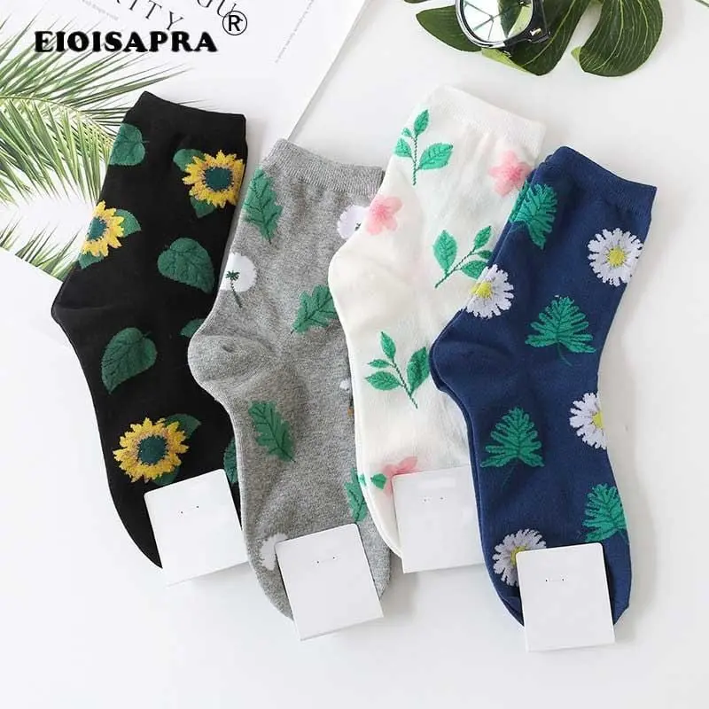 Cute Jacquard/Plants Flowers Pattern Printing Art Socks Women Dandelion/Sunflower Socks Fashion Soft Calcetines Sokken 1