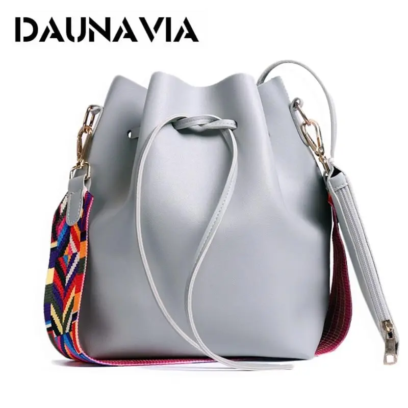 Daunavia Women Bag With Colorful Strap Bucket Bag Women Pu Leather Shoulder Bags Brand Designer Ladies Crossbody Messenger Bags 1