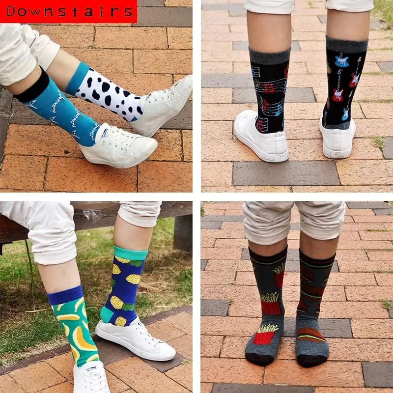 Downstairs Ab Matching Socks Unisex Different Design Combinations Funny Cotton Long Women Men Happy Calcetines Gifts For Lovers 1