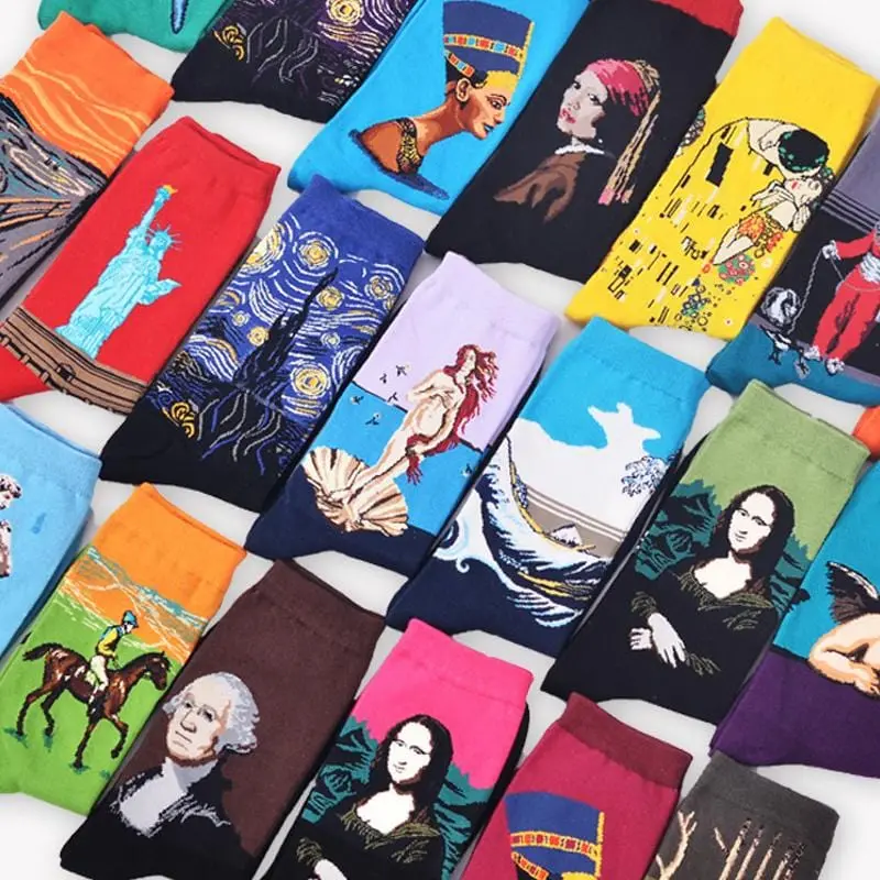 Dropshopping The Starry Night/Mona Lisa/The Scream Van Gogh Modern Oil Paint Cotton Socks Art Abstract Happy Funny Women Socks 1