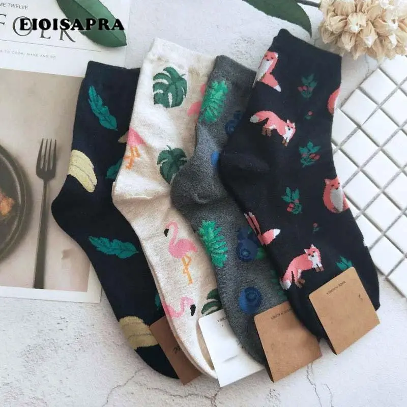 [Eioisapra]Cute Jacquard/Plants Printing Pattern Art Socks Women Korean Animal/Cactus Socks Funny Socks Kawaii Sokken Calcetines 1