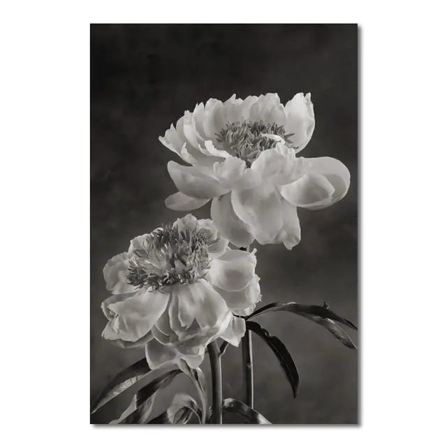 Elegant Black-and-White Floral Canvas Painting – European-Inspired Living Room Decor