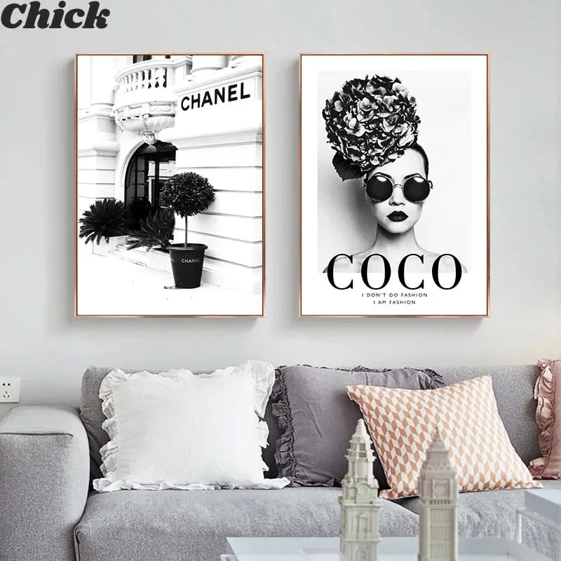 Fashion Flower Woman Poster And Print Coco Quotes Wall Art Canvas Painting Black White Pictures For Living Room Home Decor 1