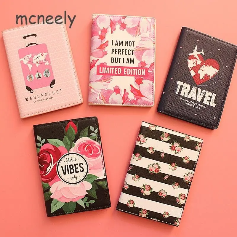 Fashion Men Women Travel Leather Passport Holder Card Case Protector Cover Floral Wallet Bags Flower Passport Cover For Girls 1