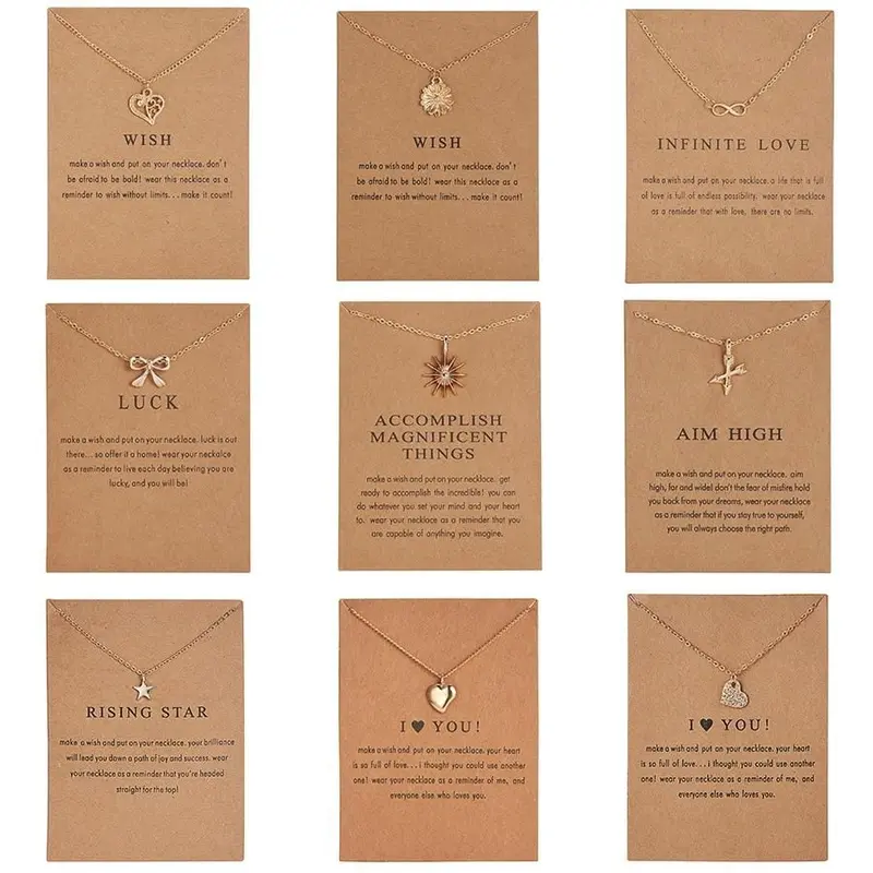 Fashion Tiny Dainty Flower Heart Pendant Necklace Wish Card Gold Charm Necklace Jewelry For Women Accessories Girlfriend Gifts 1