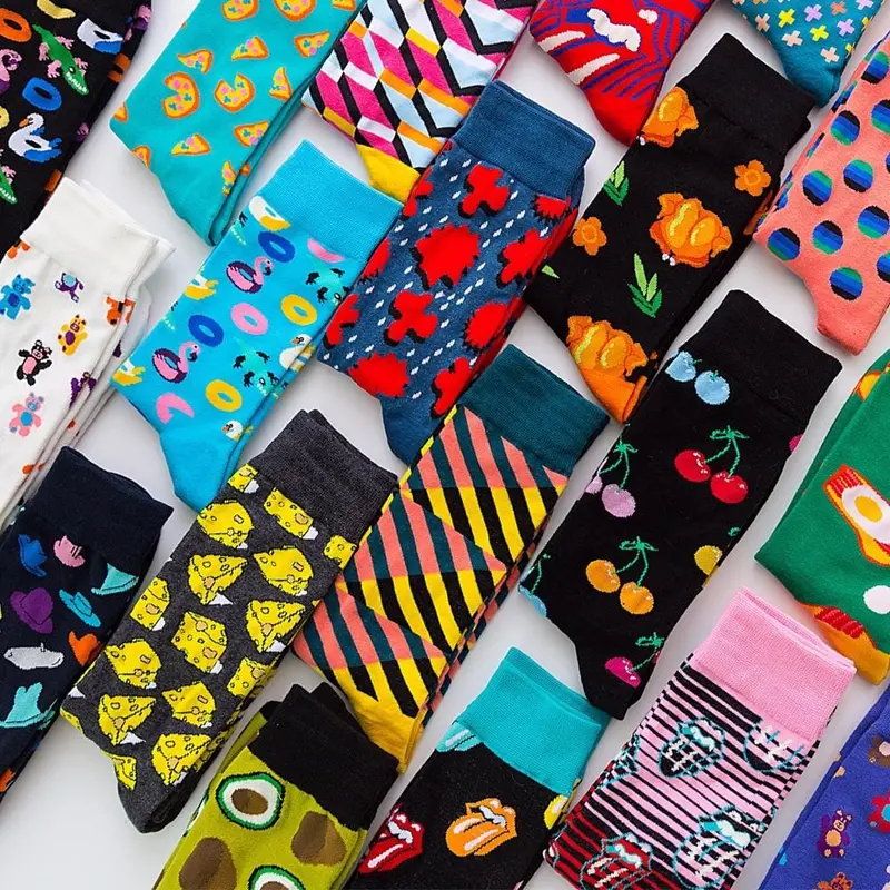 Fashion Unisex Hip Hop Mens Happy Socks Autumn With Fruits And Cartoon Picture Cool Socks Combed Cotton For Lovers Meias 404 1