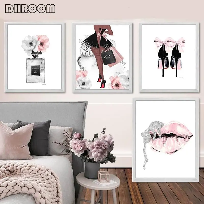Fashion Wall Art Perfume Lips Poster Nordic Print High Heels Canvas Painting Woman Pictures For Living Room Modern Decoration 1