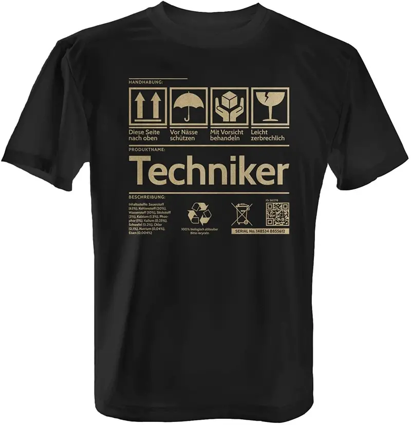 Fashionalarm Herren T-Shirt - Etikett - Techniker Fun Shirt Geschenk Tee 1