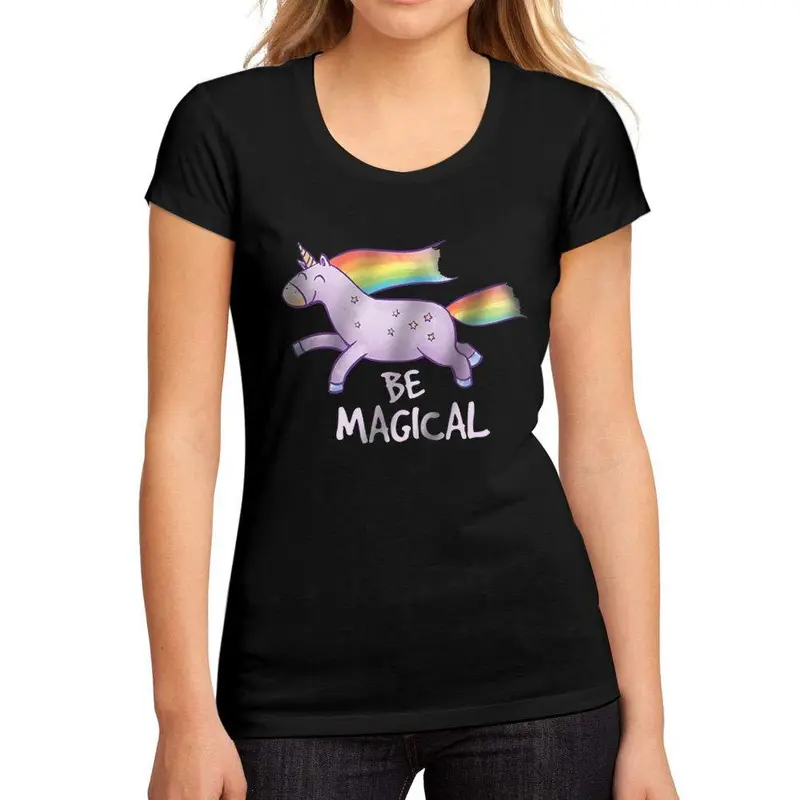 Femme Graphique Tee Shirt Be Magical Unicorn Noir Profond 1