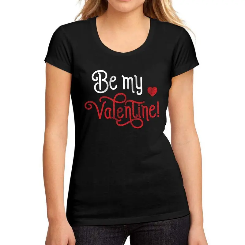 Femme Graphique Tee Shirt Be My Valentine Noir Profond 1
